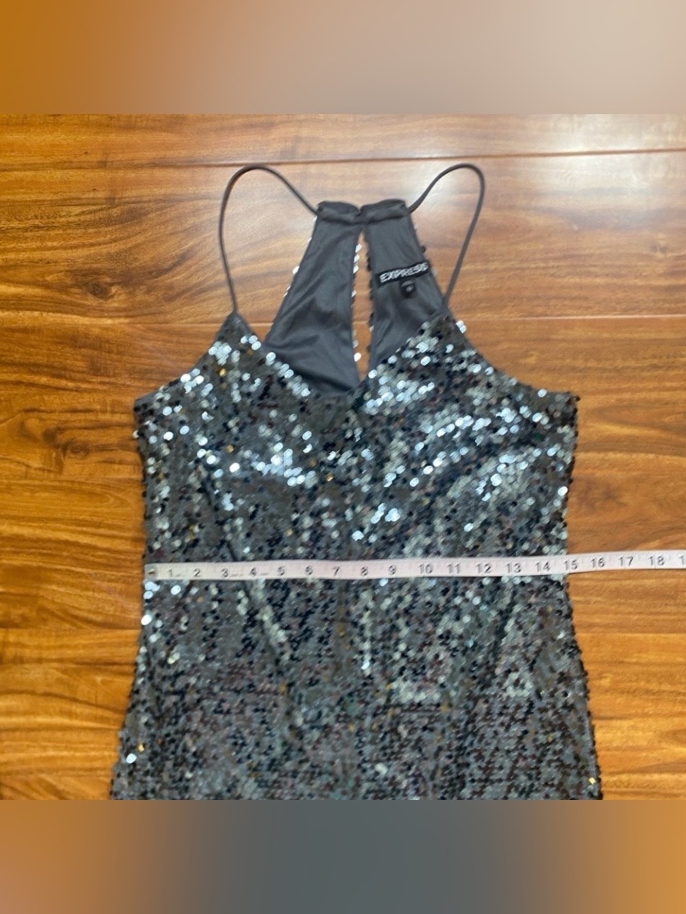 Express Women's Gray Sequins Racerback Mini Dress Size XS Party Maximalist Girly - Picture 12 of 13